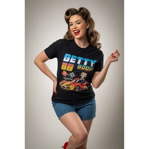 Fleischer Studios T-Shirt Womens M Black Graphic Cotton Betty Boop Corvette Tee